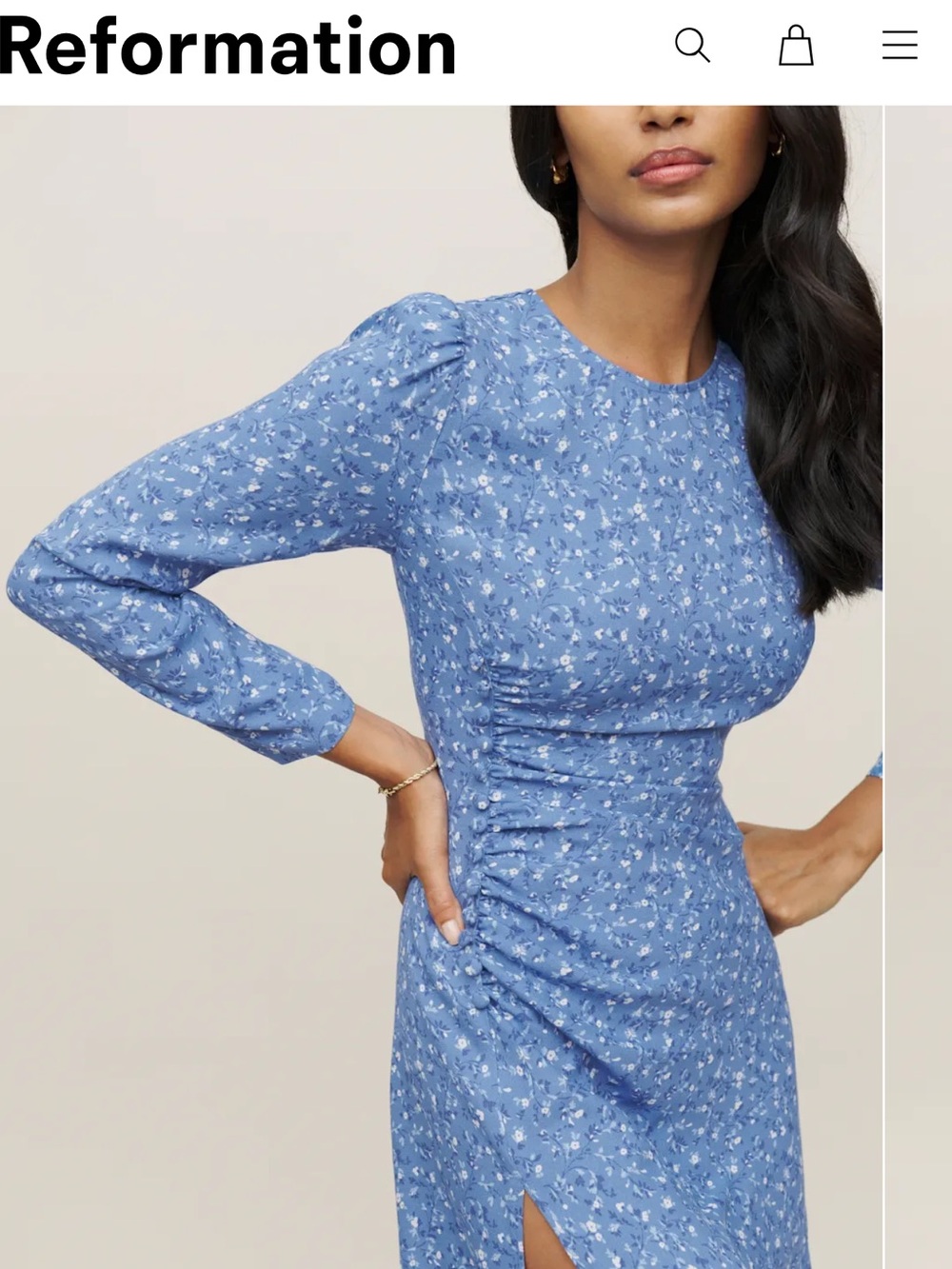 NWT Reformation - Freda Dress - 10 Blue Floral Long-Sleeve Maxi Dress